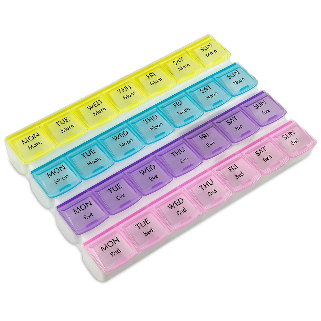 4x Daily Pill Case - Weeklong Medication Organizer with Time Slots