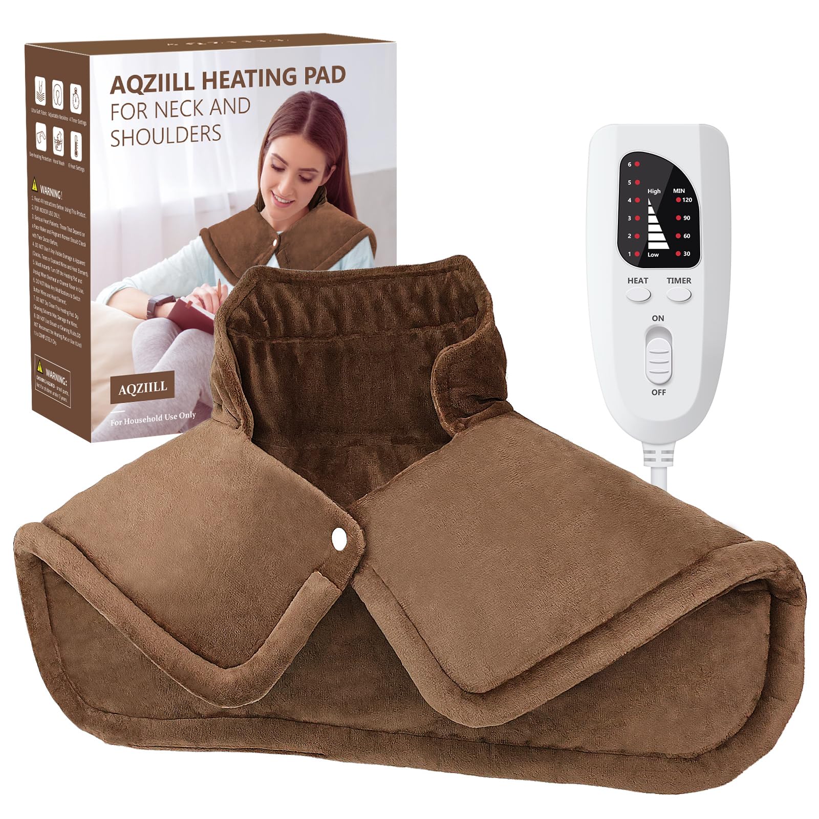 Aqziill Deluxe Shoulder Wrap Heating Pad with 6 Settings