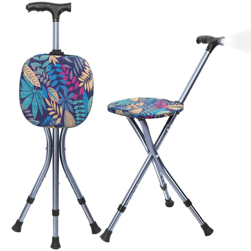 Adjustable LED Walking Cane with Seat