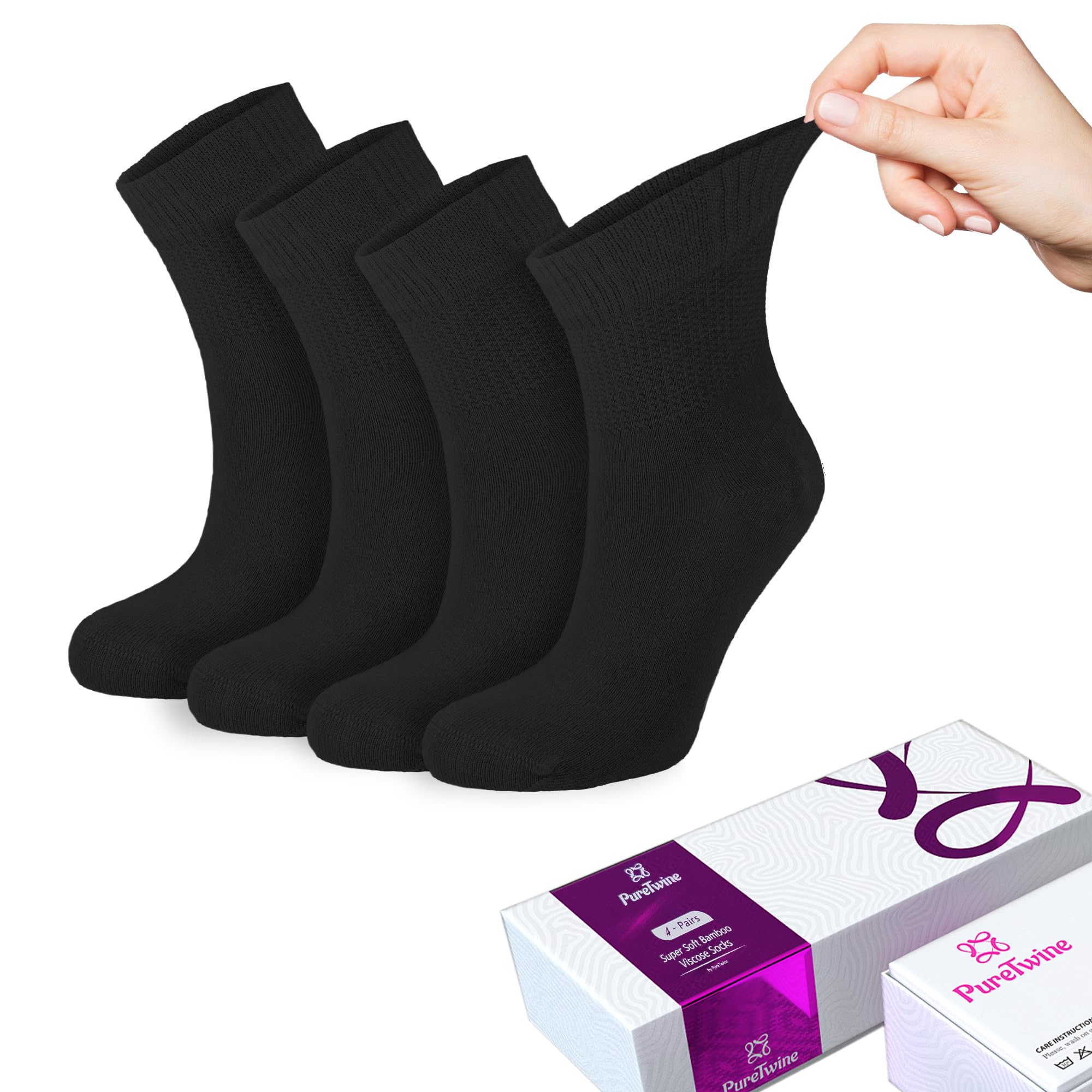 SoftEase Women's Bamboo Diabetic Ankle Socks 4-Pack