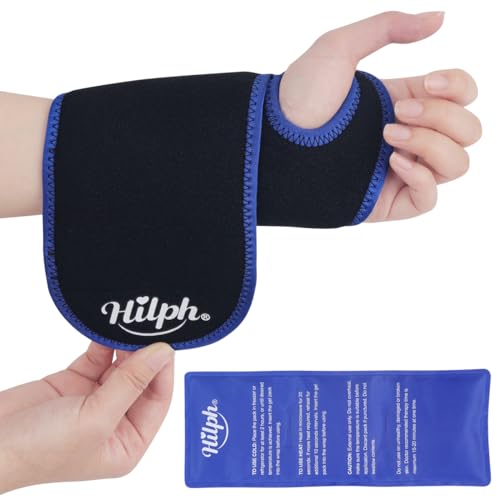 Hilph Wrist Ice Pack Wrap for Pain Relief Reusable Wrist Brace with Gel Cold Pack for Injuries Hot & Cold Compress Hand Ice Pack for Carpal Tunnel Rheumatoid Tendonitis Swelling (Black)