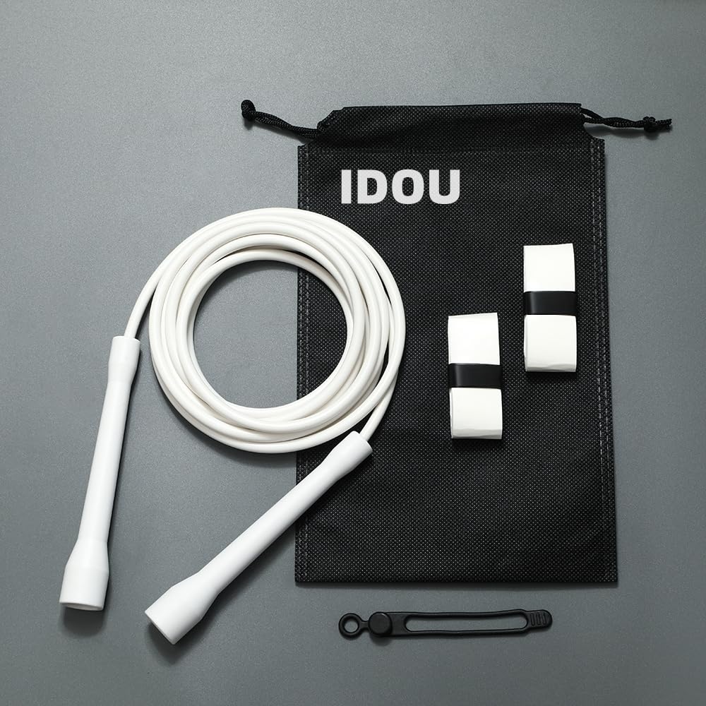 IDOU Speed Jump Rope | Adjustable 5MM White PVC | Indoor/Outdoor Fitness