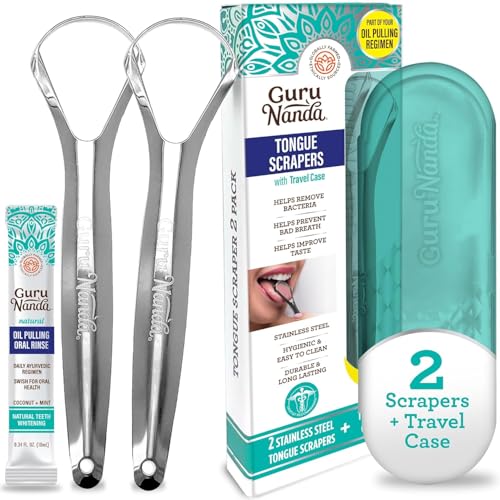 FreshBreath Stainless Steel Tongue Scraper Duo with Travel Case
