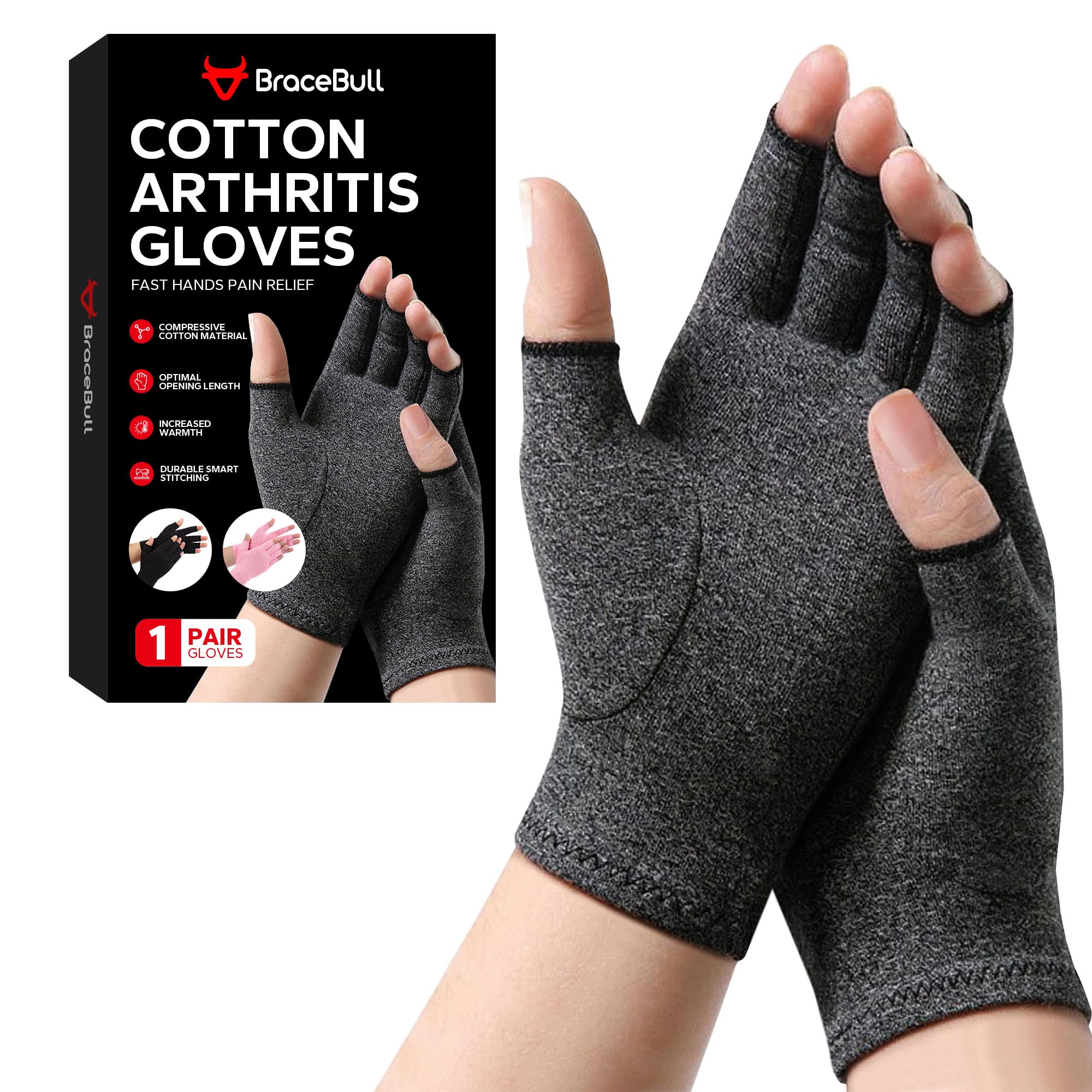 Arthritis Relief Compression Gloves - Cotton, Fingerless, Breathable